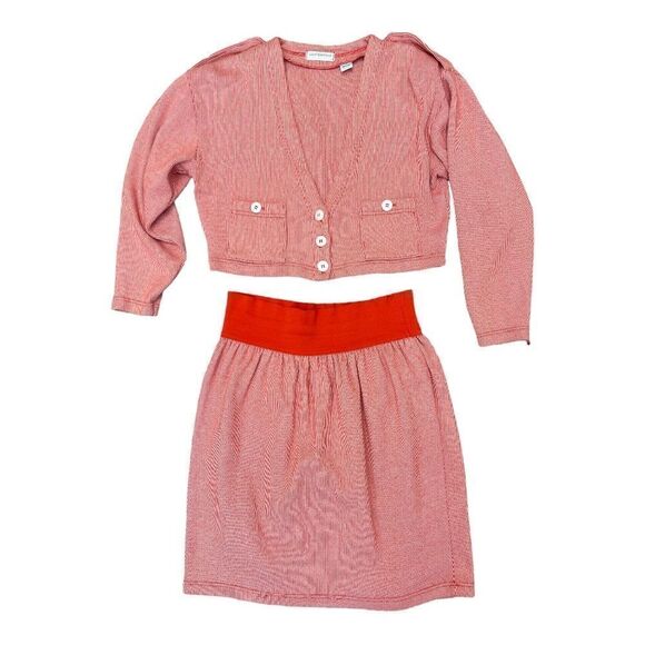 Vintage Liz Claiborne Orange Striped Cotton Cropped Blazer & Skirt Set 80s - Picture 5 of 11